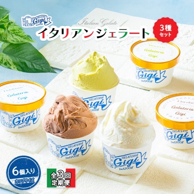定期便全3回ジェラテリアGigiのイタリアンジェラート3種セット　カップサイズ6個【430072】