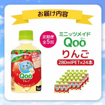 【定期便:全5回】ミニッツメイド Qoo りんごPET　280ml×24本【38008301】