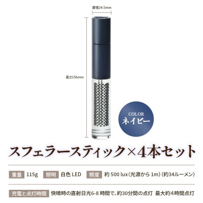 【世界初の全方位受光ソーラー】スフェラースティック(カラー:ネイビー)×4本セット【080023】