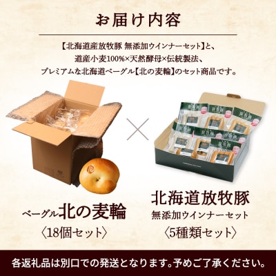 「北海道産放牧豚 無添加ウインナーセット」とトモヱベーグル「北の麦輪」18個セット【C99030】