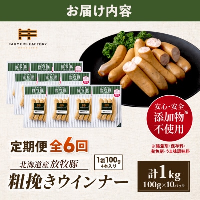 【定期便:6回】北海道産放牧豚 無添加粗挽きウインナー ×10パック【12004501】