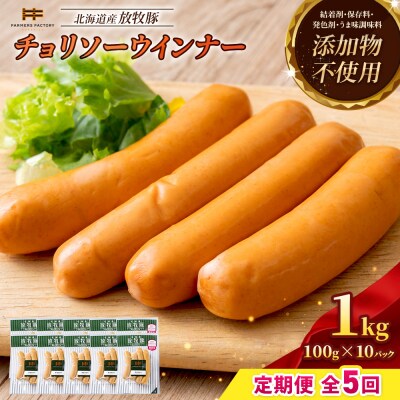 【定期便:5回】北海道産放牧豚 無添加チョリソーウインナー ×10パック【12005401】