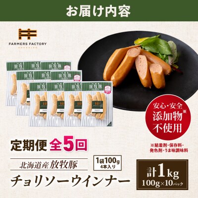 【定期便:5回】北海道産放牧豚 無添加チョリソーウインナー ×10パック【12005401】