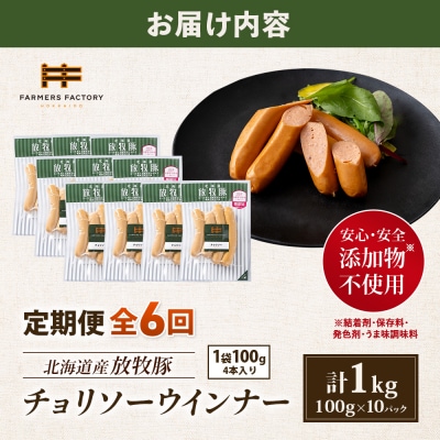 【定期便:6回】北海道産放牧豚 無添加チョリソーウインナー ×10パック【12005501】