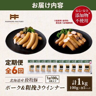 【定期便:6回】北海道産放牧豚 無添加ポークウインナー・粗挽きウインナー ×各5【12006001】