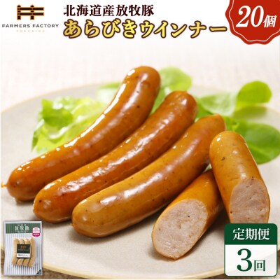 【定期便:3回】北海道産放牧豚 無添加粗挽きウインナー ×20パック【12008201】