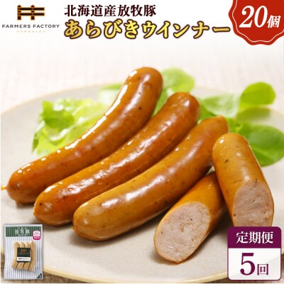 【定期便:5回】北海道産放牧豚 無添加粗挽きウインナー ×20パック【12008401】