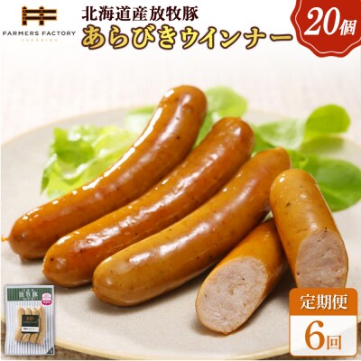 【定期便:6回】北海道産放牧豚 無添加粗挽きウインナー ×20パック【12008501】