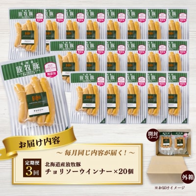【定期便:3回】北海道産放牧豚 無添加チョリソーウインナー ×20パック【120092】