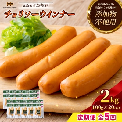 【定期便:5回】北海道産放牧豚 無添加チョリソーウインナー ×20パック【12009401】