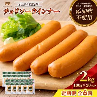 【定期便:6回】北海道産放牧豚 無添加チョリソーウインナー ×20パック【12009501】