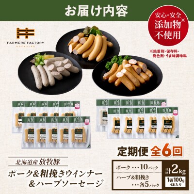 【定期便6回】北海道産放牧豚無添加ポークウインナー&粗挽・ハーブソーセージ【12010001】