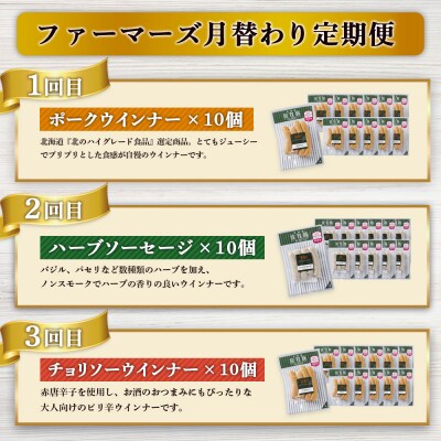 【定期便:3回】毎月違うのが届く!北海道産放牧豚 無添加ウインナー・ソーセージ定期便【120101】