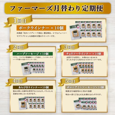 【定期便:5回】毎月違うのが届く!北海道産放牧豚 無添加ウインナー・ソーセージ定期便【120103】