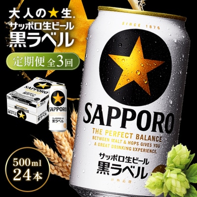 【定期便全3回】サッポロ黒ラベル500ml×24本【930050113903】