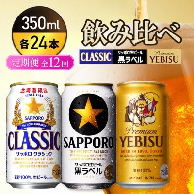 『飲み比べ定期便全12回』クラシック・黒ラベル・ヱビスビール【9300100018121121】