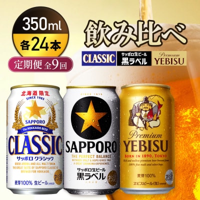 『飲み比べ定期便全9回』クラシック・黒ラベル・ヱビスビール【9300100018091121】