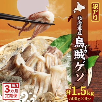 〔ワケあり〕北海道産　イカゲソ1.5kg　隔月3ヶ月定期便【20020】