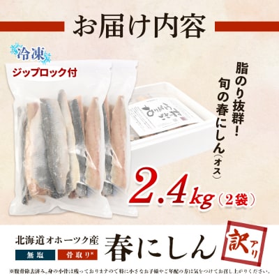 【ワケあり】 ”生冷” 春にしんフィレ2.4kg(オホーツク産・オス無塩)【20034】