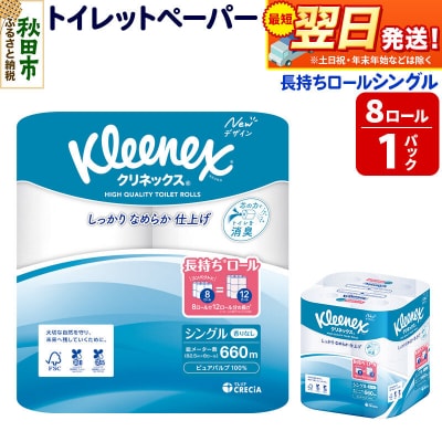 クリネックス 長持ち 8ロール(シングル)×1パック 秋田市オリジナル|15_nsc-040101s