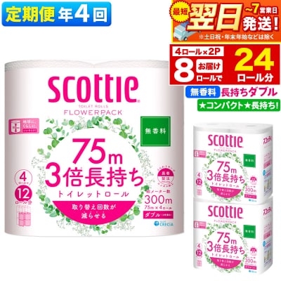 《4回定期便》トイレットペーパー 3倍長持ち 8個 ダブル|15_nsc-100204db