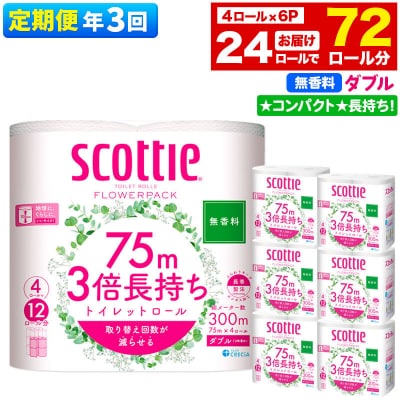 《3回定期便》トイレットペーパー 3倍長持ち 24個 ダブル|15_nsc-100603db