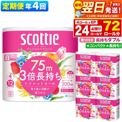 《4回定期便》トイレットペーパー 3倍長持ち 24個 ダブル|15_nsc-100604da