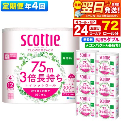 《4回定期便》トイレットペーパー 3倍長持ち 24個 ダブル|15_nsc-100604db