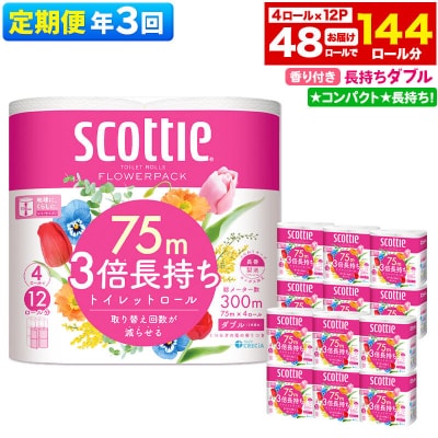 《3回定期便》トイレットペーパー 3倍長持ち 48個 ダブル|15_nsc-101203da