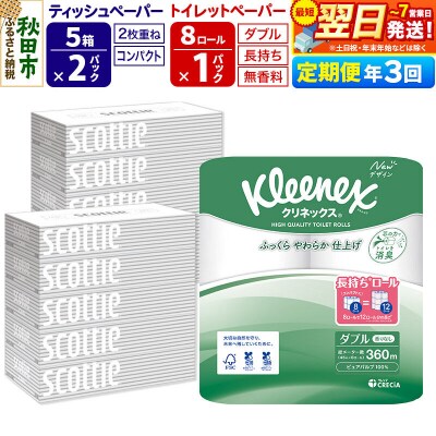 《3回定期便》トイレットペーパー 長持ち 8個 & ティッシュ10箱|15_nsc-120103d