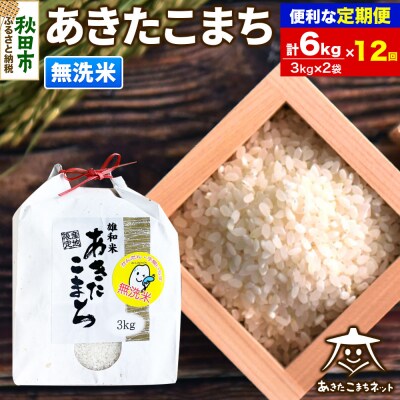 《定期便12ヶ月》秋田市雄和産あきたこまち 清流米 6kg【無洗米】|15_akn-cc0612m
