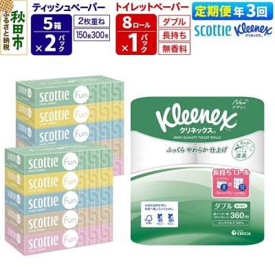 《3回定期便》トイレットペーパー 長持ち 8個 & ティッシュ10箱|15_nsc-150103d