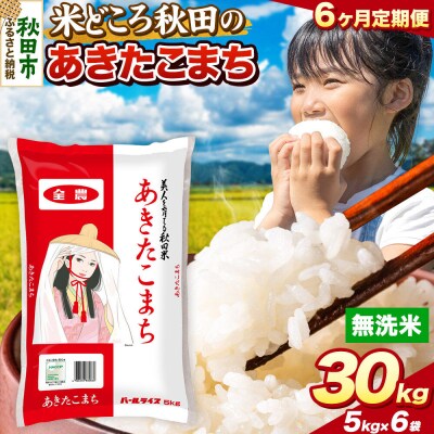 定期便6ヶ月 あきたこまち【無洗米】秋田県産 30kg 5kg×6袋|15_zna-013006m