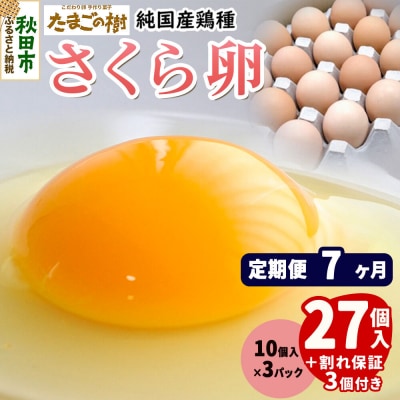 定期便7回 純国産鶏種 卵『さくら』27個+割れ保証3個 10個×3P|15_tyt-030307