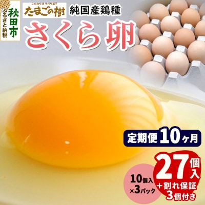 定期便10回 純国産鶏種 卵『さくら』27個+割れ保証3個 10個×3P|15_tyt-030310