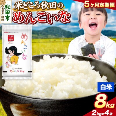 定期便5ヶ月 めんこいな【白米】秋田県産 8kg(2kg×4袋)|15_zna-050805h