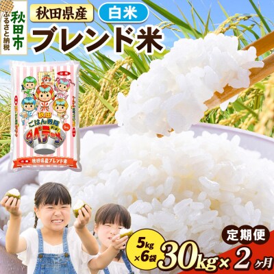 定期便2ヶ月 ブレンド米【白米】秋田県産 30kg(5kg×6袋)|15_zna-033002h