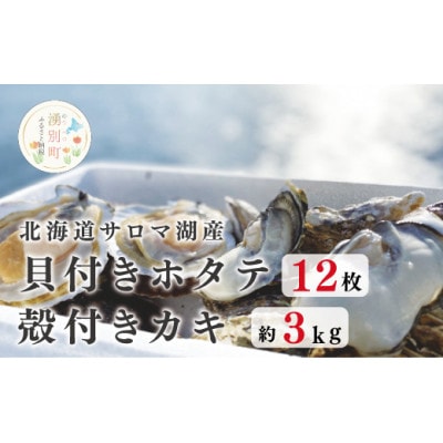 北海道サロマ湖産　貝付きホタテ12枚・カキ約3kg