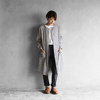 Huis遠州織物ギザコットンブロードストライプワンピース きなり ネイビー レディス お礼品詳細 ふるさと納税なら さとふる