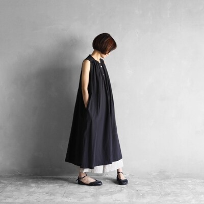 Huis遠州織物ゆるふわコットンノースリーブワンピース クロ レディス お礼品詳細 ふるさと納税なら さとふる