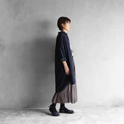 HUIS遠州織物 やわらかコットンロングシャツ(ダークネイビー)【ユニセックス】004