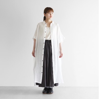 シャトルリネンライトショートスリーブロングシャツ(白)