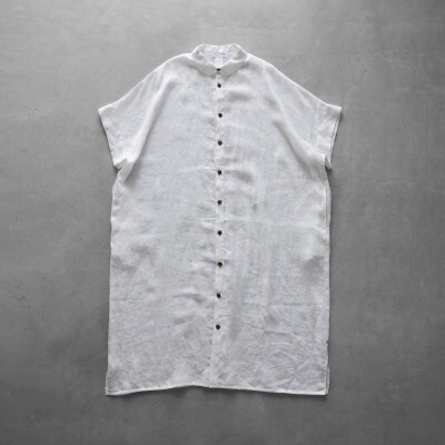 シャトルリネンライトショートスリーブロングシャツ(白)