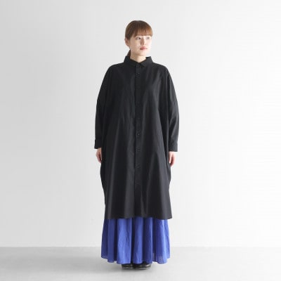 HUIS遠州織物コットンリネンロングシャツ(ブラック)