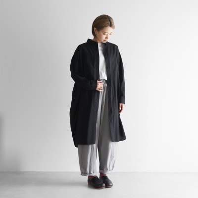 HUIS遠州織物コットンリネンロングシャツ(ブラック)