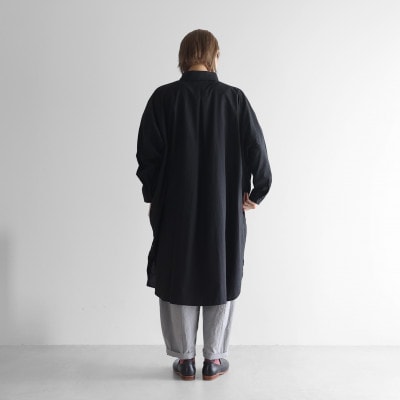 HUIS遠州織物コットンリネンロングシャツ(ブラック)