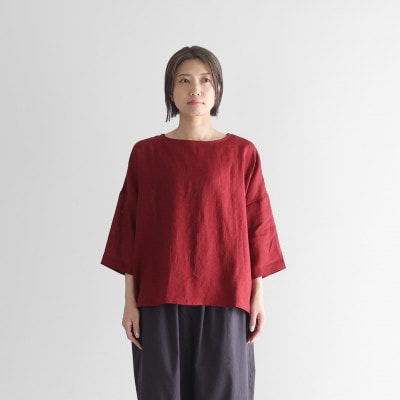 HUIS遠州織物シャトルリネンライトワイドプルオーバ(ダークレッド)