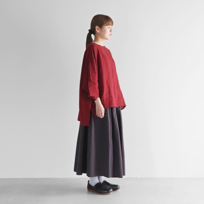 HUIS遠州織物シャトルリネンライトワイドプルオーバ(ダークレッド)