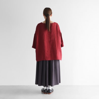HUIS遠州織物シャトルリネンライトワイドプルオーバ(ダークレッド)