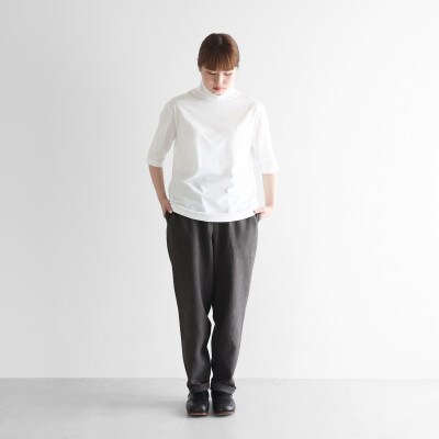 HUIS遠州織物オールドレピア天日干しラミーリネンイージープレーンパンツ(チャコールグレー)